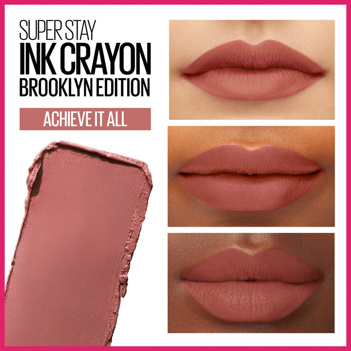Maybelline New York Maybelline Super Stay Ink Crayon Matte Longwear Lipstick Makeup, Achieve It All, 0.04 Ounce ., 155 Achieve It All, 0.04 ounces (Pack of 2)