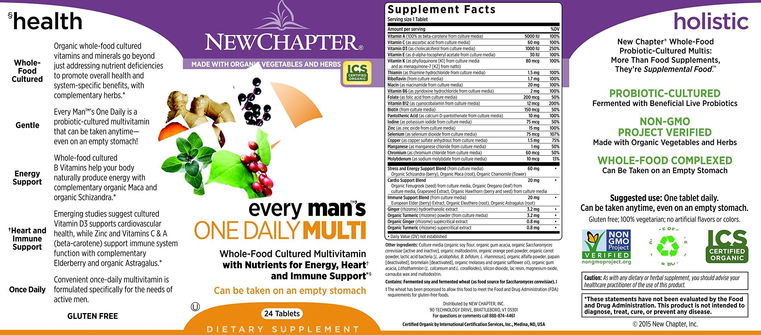 New Chapter Every Man's One Daily, Men's Multivitamin Fermented with Probiotics + Selenium + B Vitamins + Vitamin D3 + Organic Non-GMO Ingredients, 24 Count