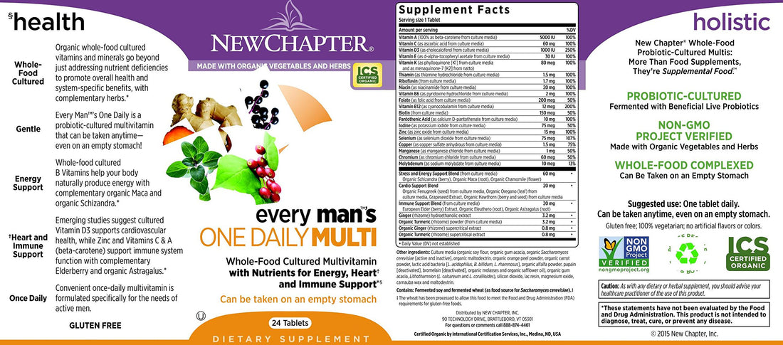 New Chapter Every Man's One Daily, Men's Multivitamin Fermented with Probiotics + Selenium + B Vitamins + Vitamin D3 + Organic Non-GMO Ingredients, 24 Count