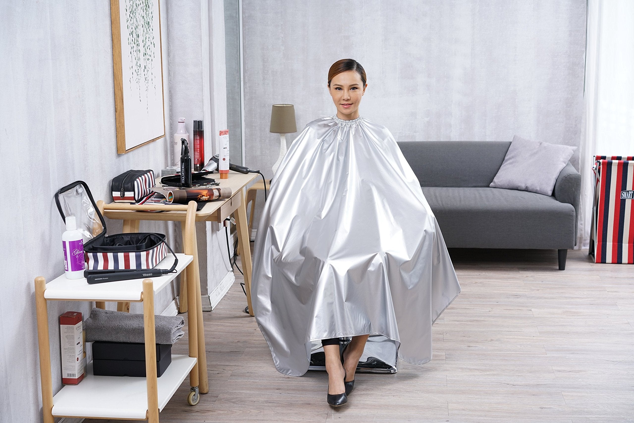 Silver : SMARTHAIR Professional Salon Cape Polyester Haircut Apron Hair Cut Cape,54”x62”,Silver,C012001B-S