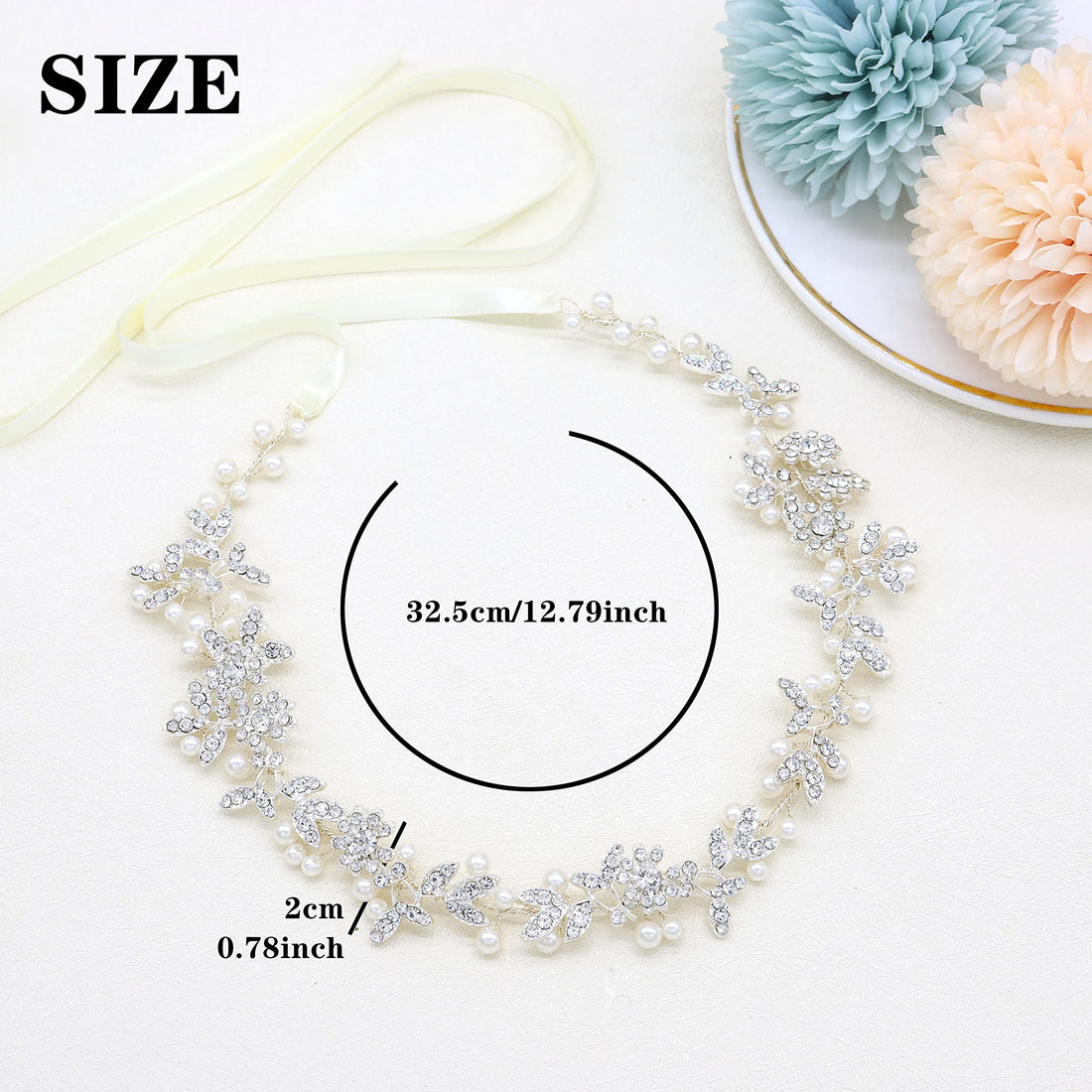 Ammei Silver Vintage Bridal Crystal Headbands Wedding Headpieces Hair Pieces For Bride Bridesmaids Flower Girl Prom Hair Accessories With Ivory Ribbons Hair Vines