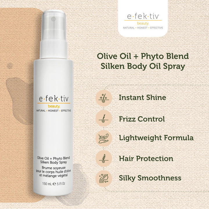 e.fek.tiv beauty Olive Oil + Phyto Blend Silken Body Spray - Ultra Moisturizing Mist for the Skin - Dry Oil Body Spray Moisturizer - No Gluten, Parabens, Sulfates - Cruelty Free - 5 Oz