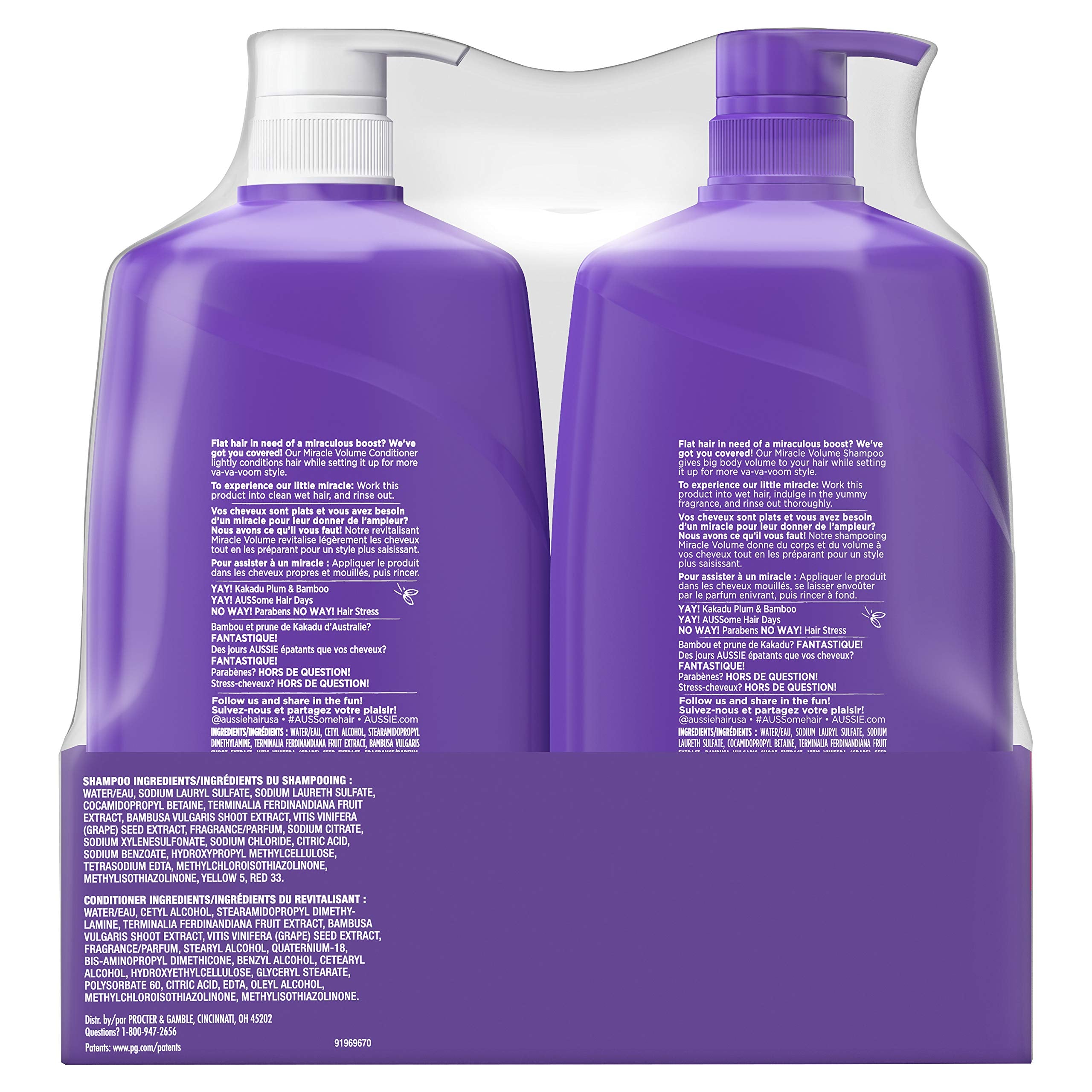 Aussie Miracle Volume With Bamboo & Kakadu Plum, Paraben Free Shampoo & Conditioner, 26.2 Fl Oz Dual Pack, 52.4 Fl Oz (Pack Of 2)