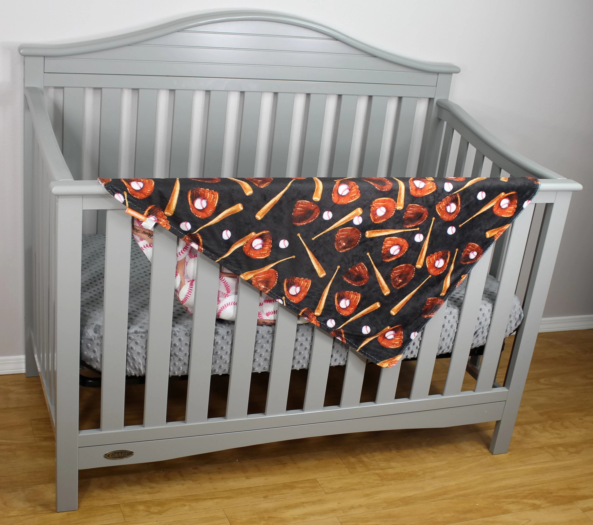 Dear Baby Gear Deluxe Reversible Baby Blankets, Custom Minky Print Baseball Bat Glove, 38 Inches by 29 Inches