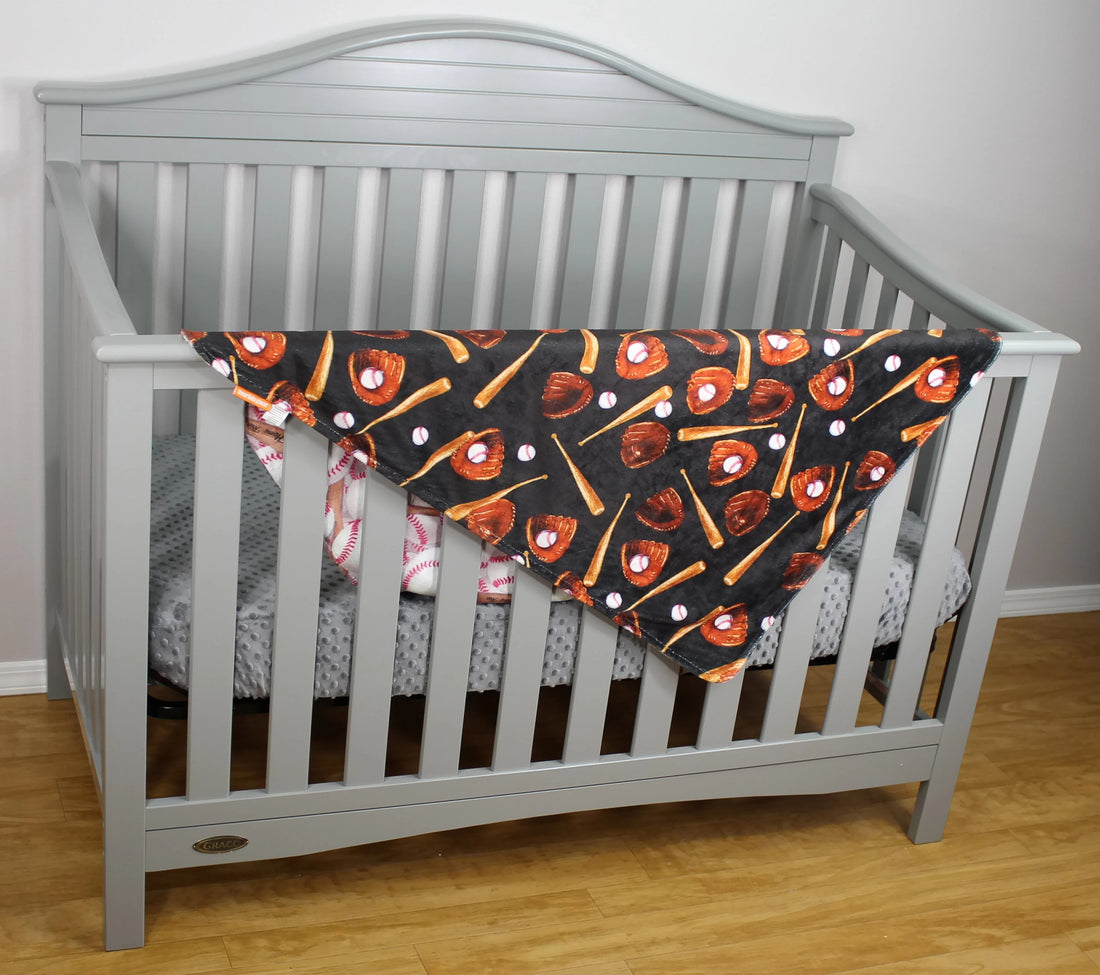 Dear Baby Gear Deluxe Reversible Baby Blankets, Custom Minky Print Baseball Bat Glove, 38 Inches by 29 Inches