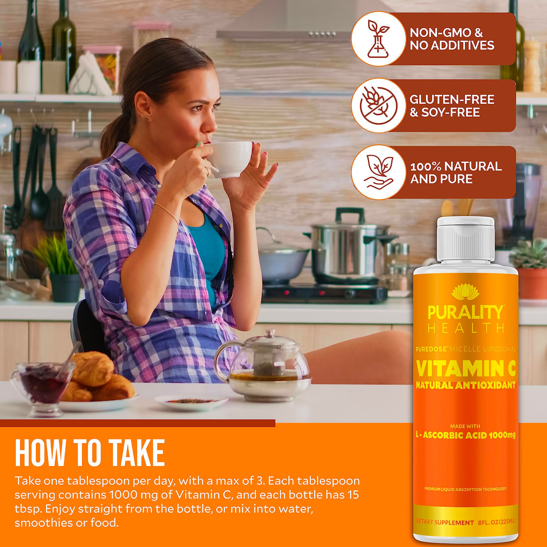 PURALITY HEALTH Vitamin C Liquid Supplement 1000mg per Serving, Micelle Liposomal Enhanced Absorption, Non-GMO, Gluten Free, Vegan, 15 Day Supply