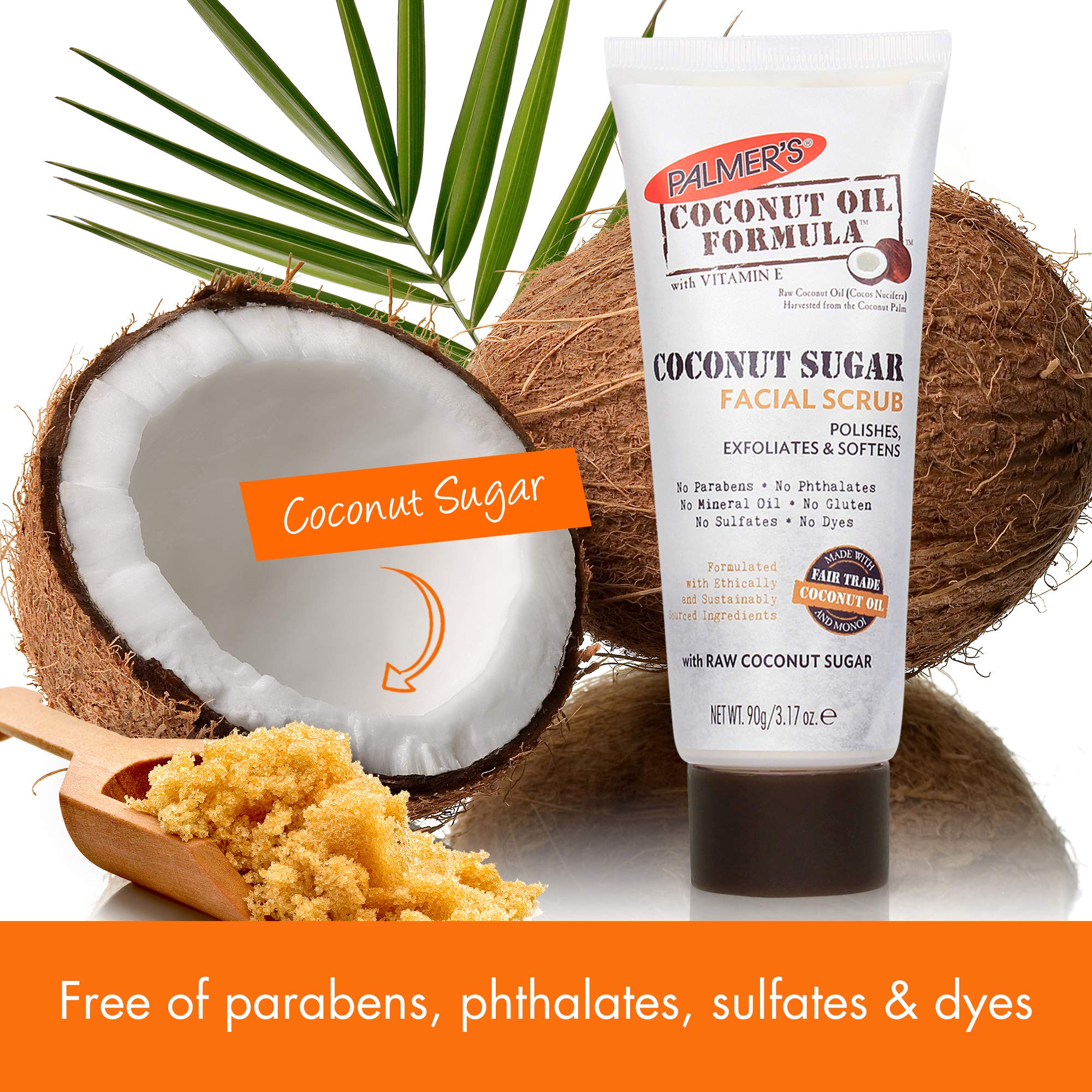 Palmer's Coconut Oil Formula Coconut Sugar Facial Scrub Exfoliator, Face Scrub to Gently Exfoliate Away Dirt and Dead Skin Cells with Chamomile to Soften & Calm, 3.17 Ounces (Pack of 3)