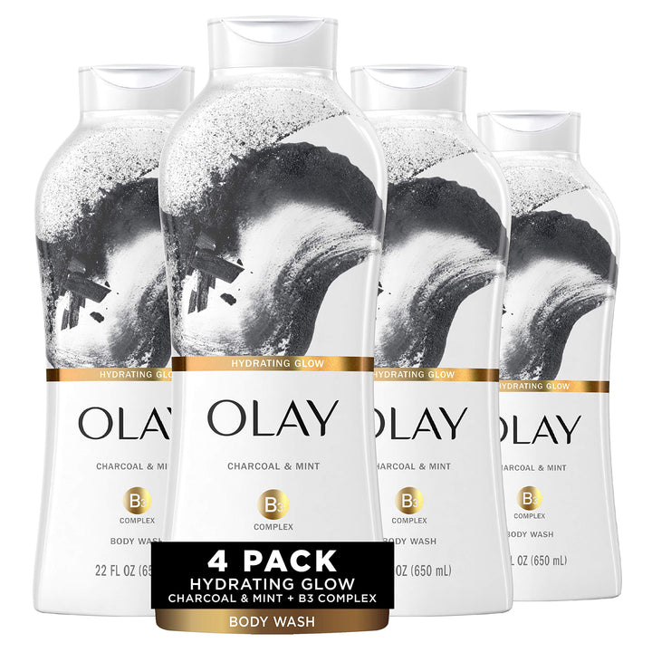 Olay Cleansing Infusion Body Wash, Charcoal + Mint, 22 fl oz, Pack of 4
