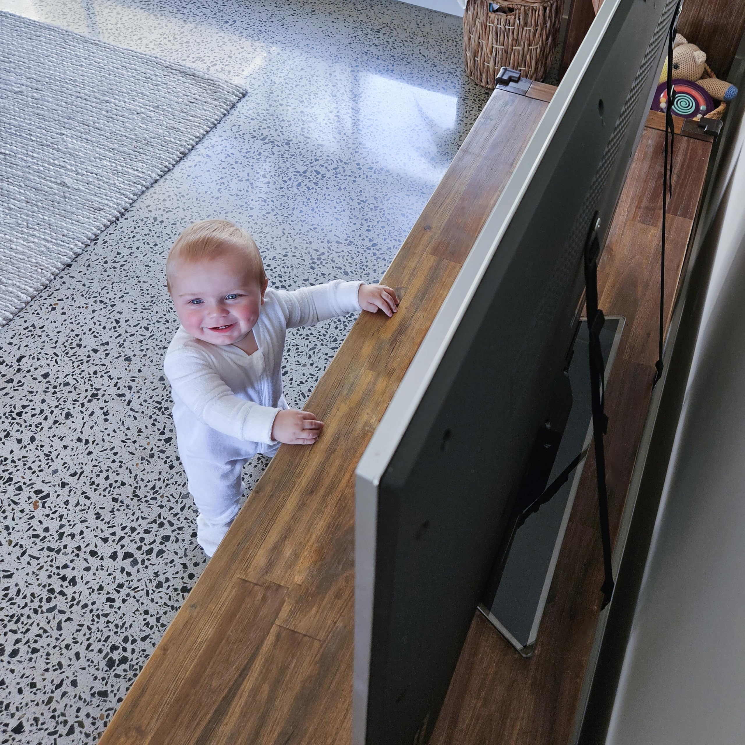 Dreambaby Flat Screen TV Saver Child Safety Straps - Anti-Tip Furniture Security Anchors - Adjustable Strap - Black - Model L860