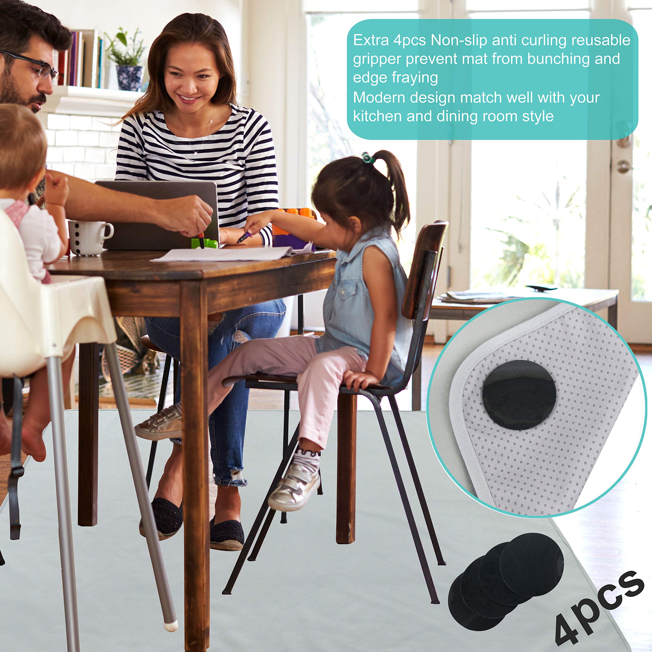 Paw Legend Washable Highchair Splat Floor Mat- Anti-Slip Silicone Spot Splash Mess Mat(53'' X 53'')-Food Catcher Art Craft Leak Proof Mat,Grey