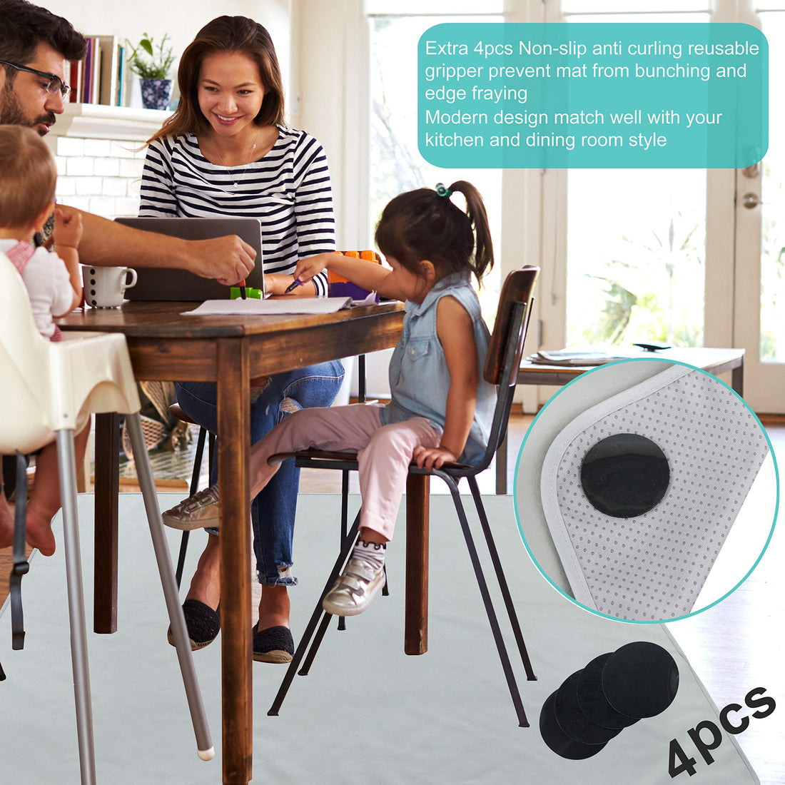 Paw Legend Washable Highchair Splat Floor Mat- Anti-Slip Silicone Spot Splash Mess Mat(53'' X 53'')-Food Catcher Art Craft Leak Proof Mat,Grey