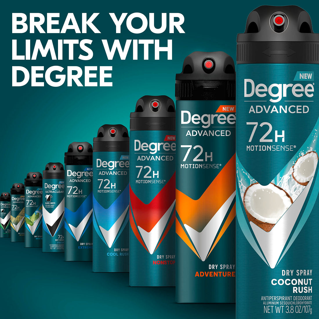 Degree Men Advanced Antiperspirant Deodorant Dry Spray Coconut Rush 3 Count 72-Hour Sweat and Odor Protection Deodorant for Men With MotionSense Technology 3.8 oz