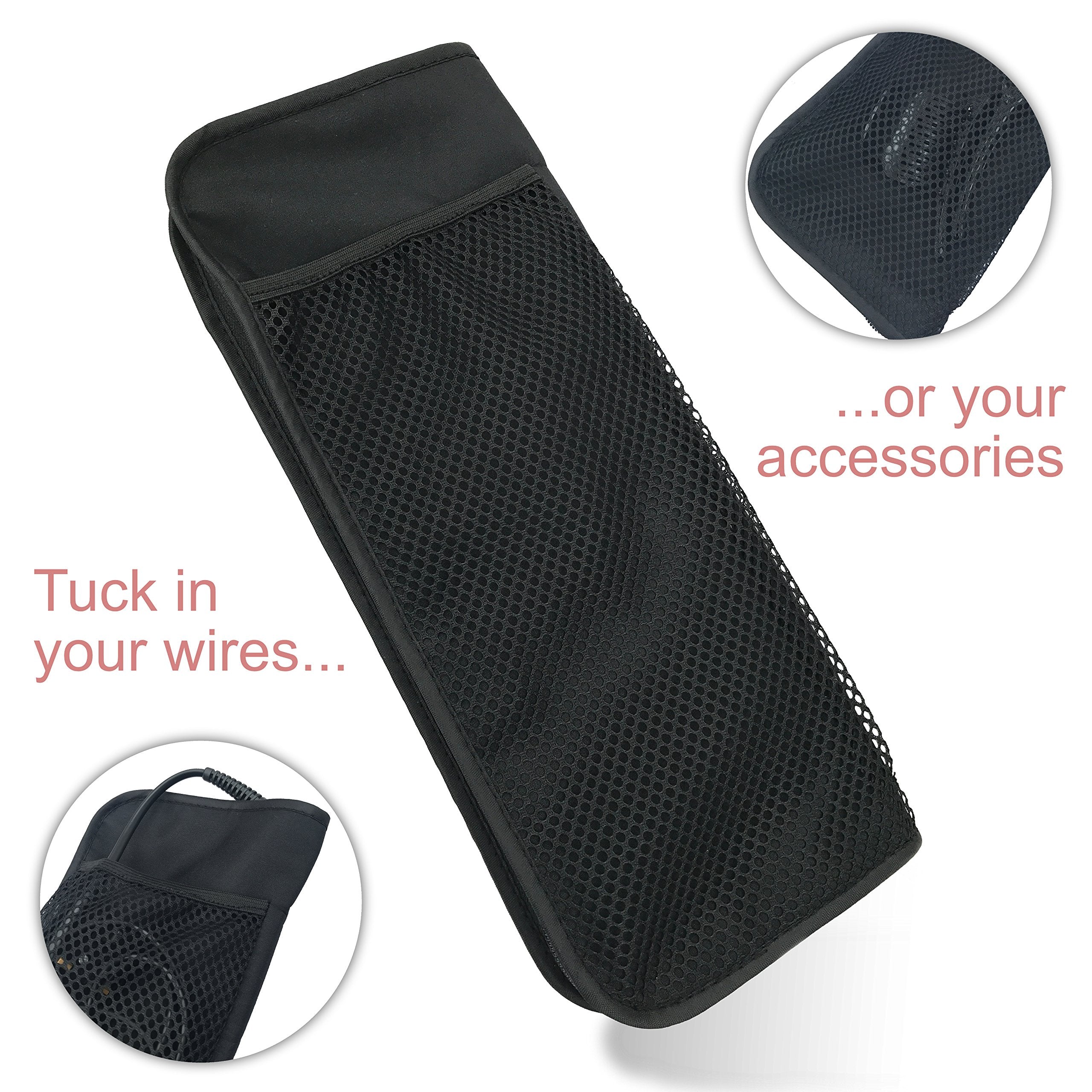 Heat Resistant Case & Mat for Hair Straighteners by j&m - Travel Pouch & Zip-Up All-In-One Mat and with Pockets for Combs, Clips & More. Great for Travelling and Protecting Your Surfaces