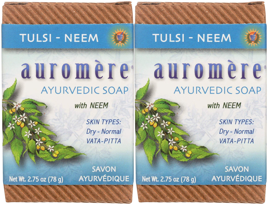 Auromere Ayurvedic Tulsi Neem Bar Soap - 2.75 Oz, Pack of 2 (image may vary)