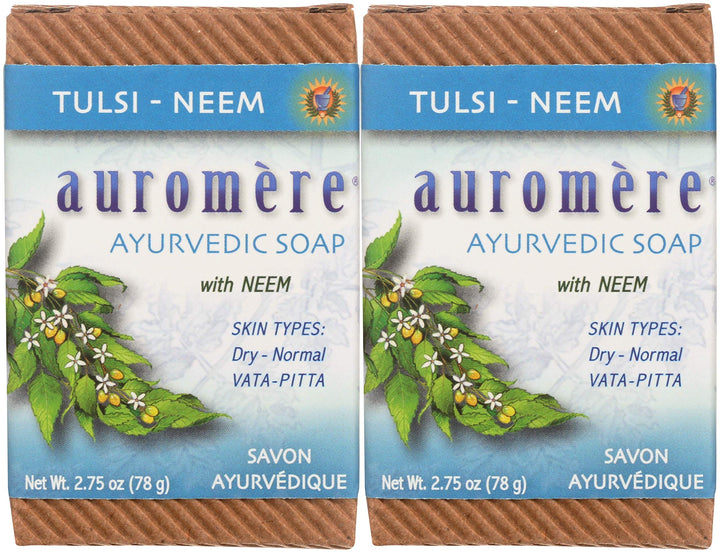 Auromere Ayurvedic Tulsi Neem Bar Soap - 2.75 Oz, Pack of 2 (image may vary)