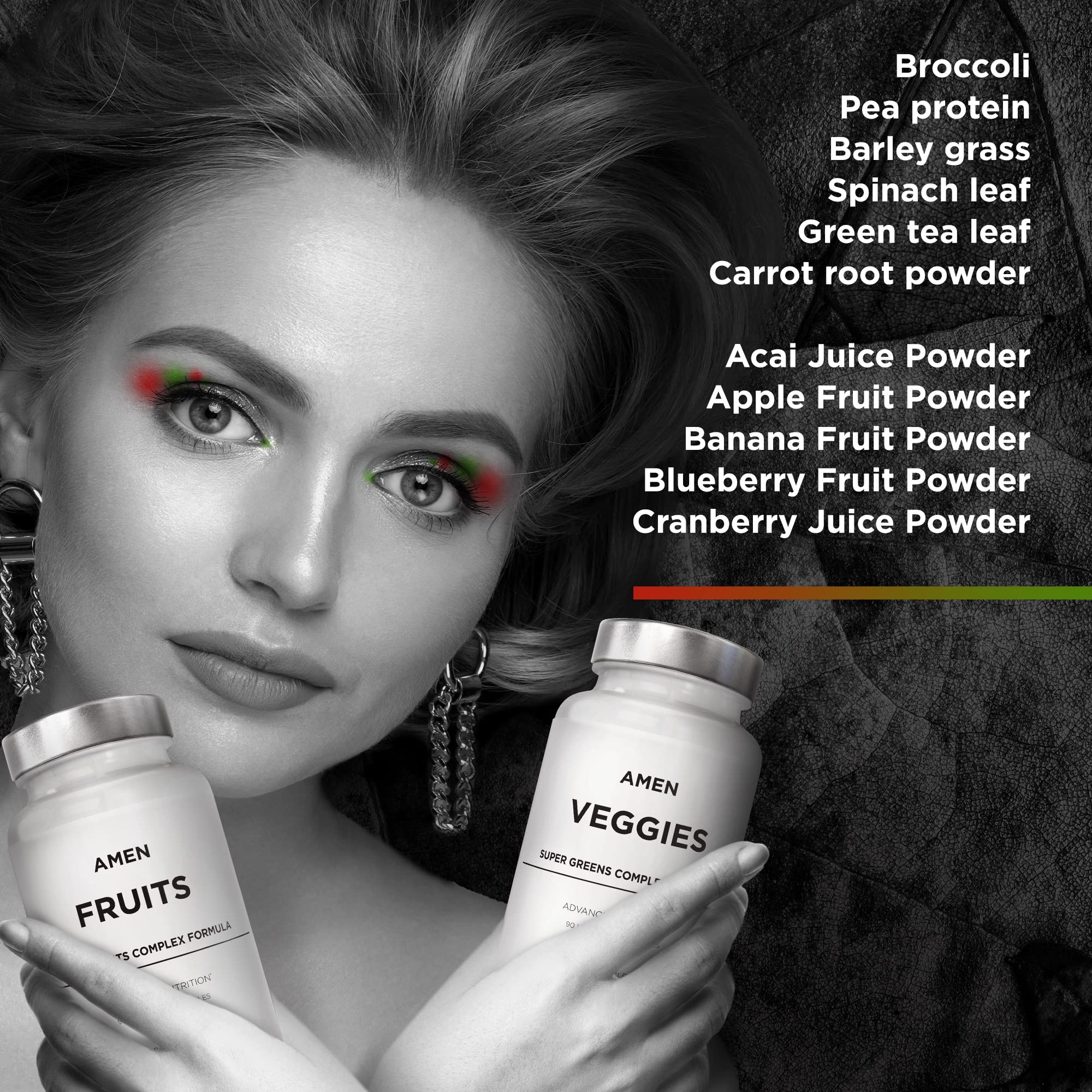 Amen Fruits + Veggies Vitamins Bundle, Raw Whole Food Multivitamin Capsules, Greens Vegetables, Red Fruits & Berries Vegan Blend, Fibers + Phytonutrients Superfood Minerals Supplement, Non-GMO, 180 ct