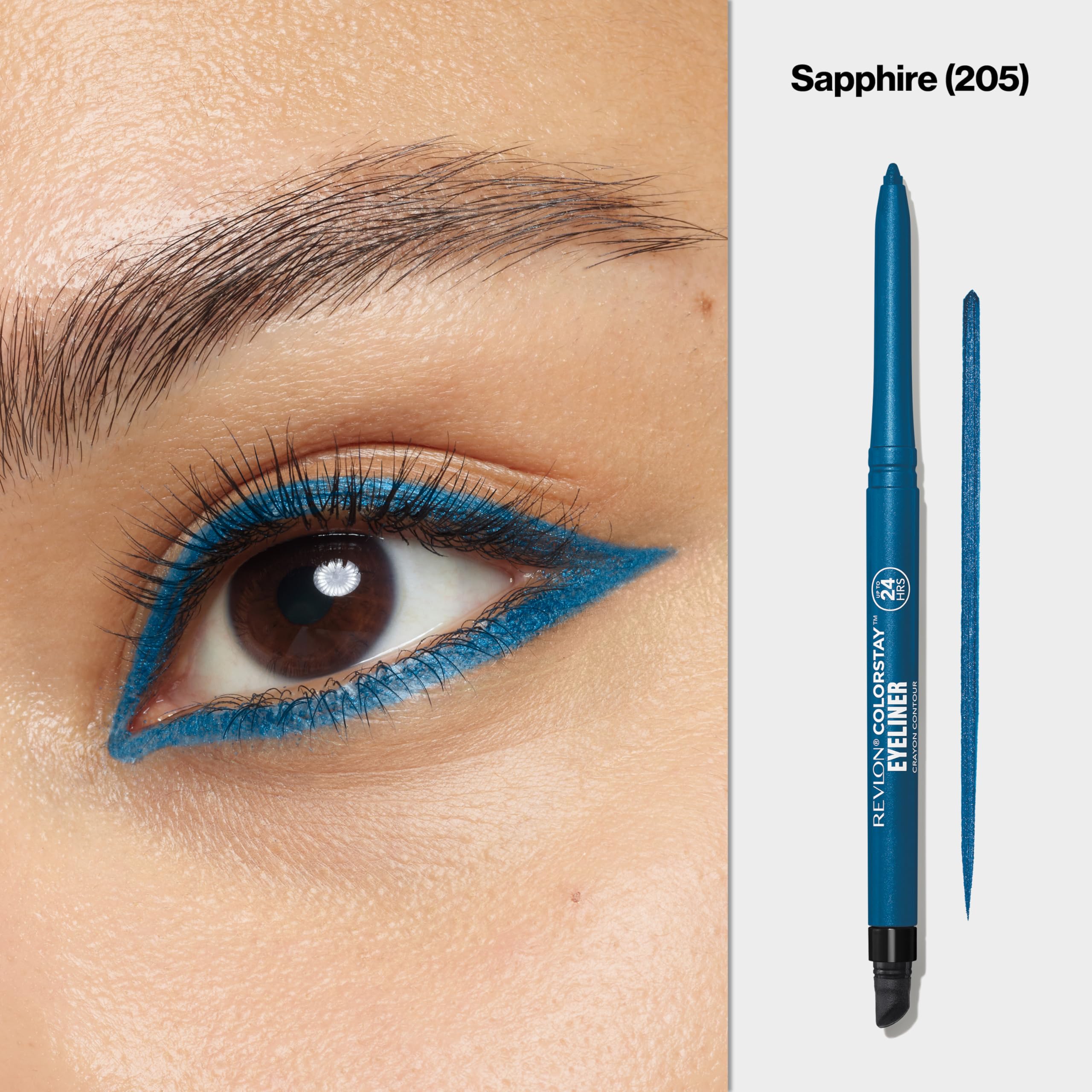 REVLON Colorstay Pencil Natural Eyeliner With Built-In Sharpener, Waterproof, Smudgeproof, Longwearing Eye Makeup With Ultra-Fine Tip, 205 Sapphire, 0.01 Oz, Blue
