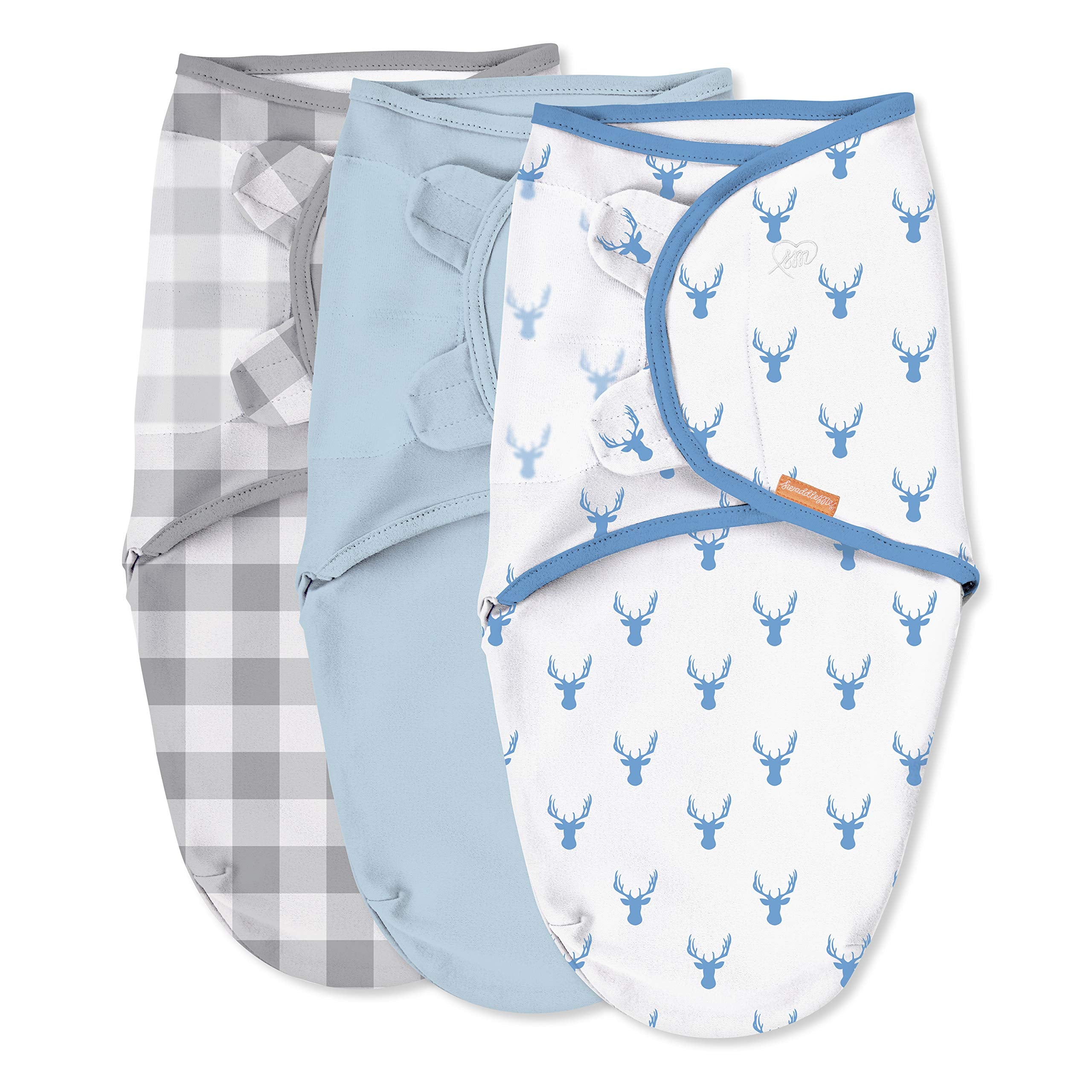 SwaddleMe by Ingenuity Original Swaddle, 100% Cotton, Improves Sleep & Calms Startle Reflex, 0-3 Months, 3-Pack - Oh Deer