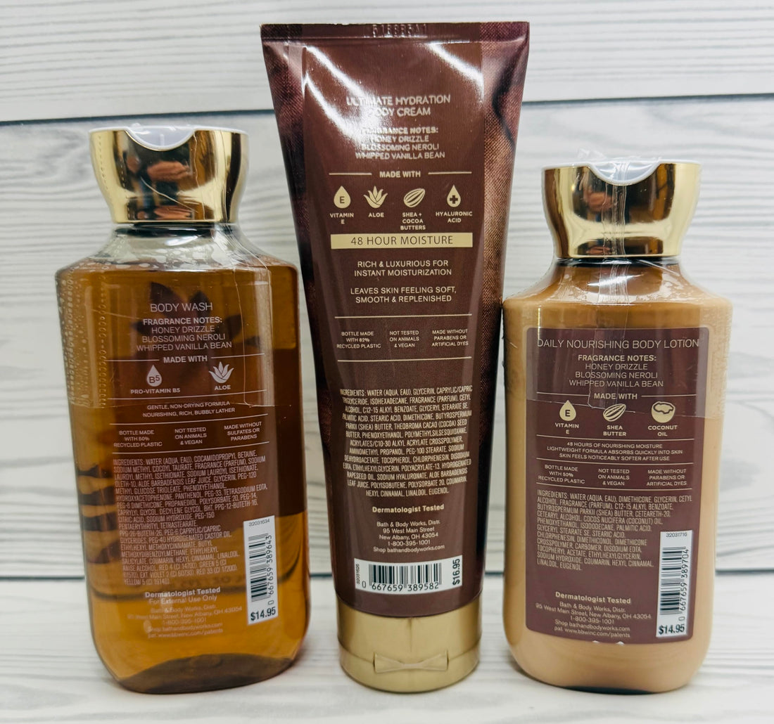 Bath & Body Works Body Whipped Honey & Vanilla Cream, Lotion and Body Gel Wash 3 Piece Set