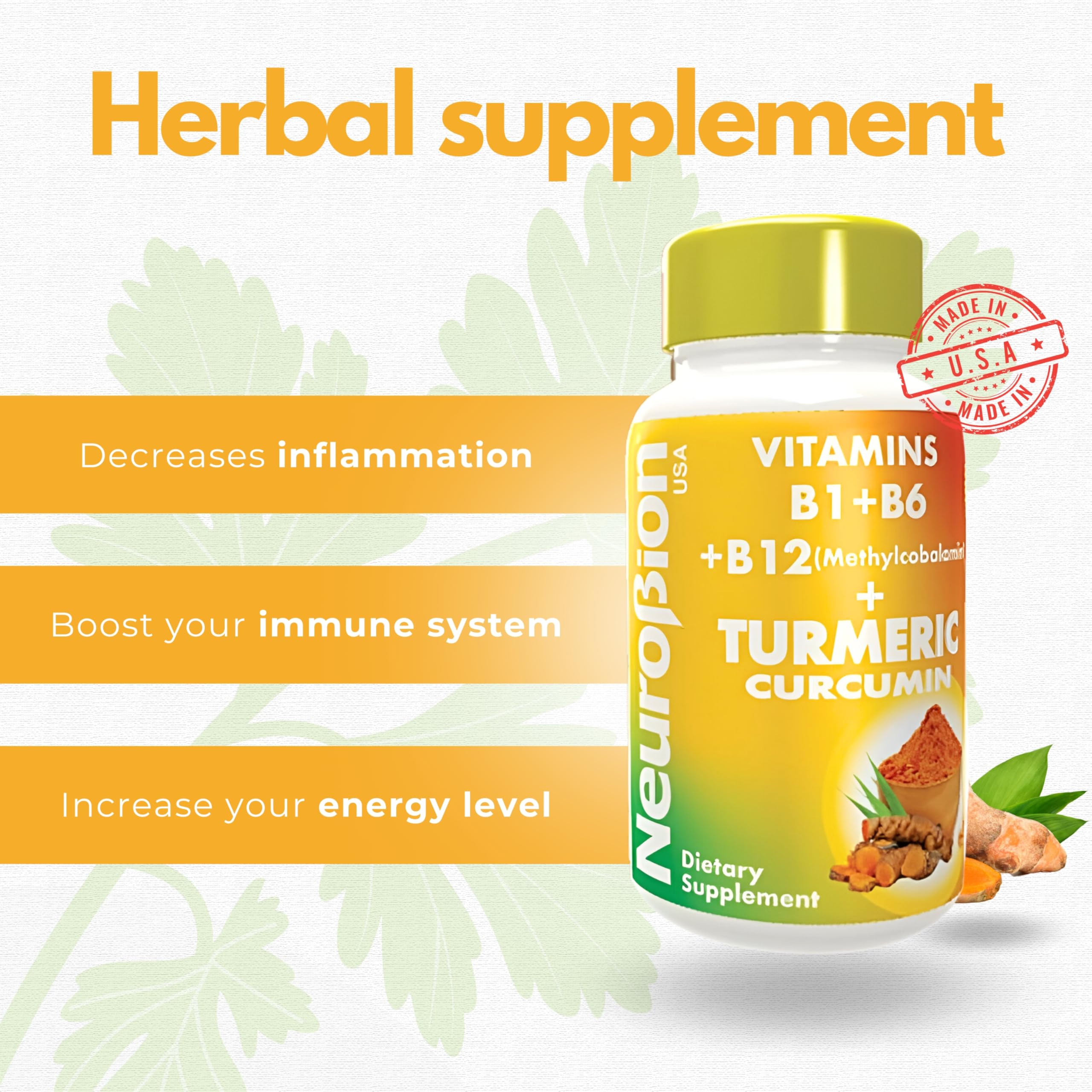Neurobion Turmeric Curcumin 650 mg Herbal Supplement for Antioxidant Support, High Absorption Ultra Potent Turmeric Supplement Multivitamins Complex with B12, 40 Capsules