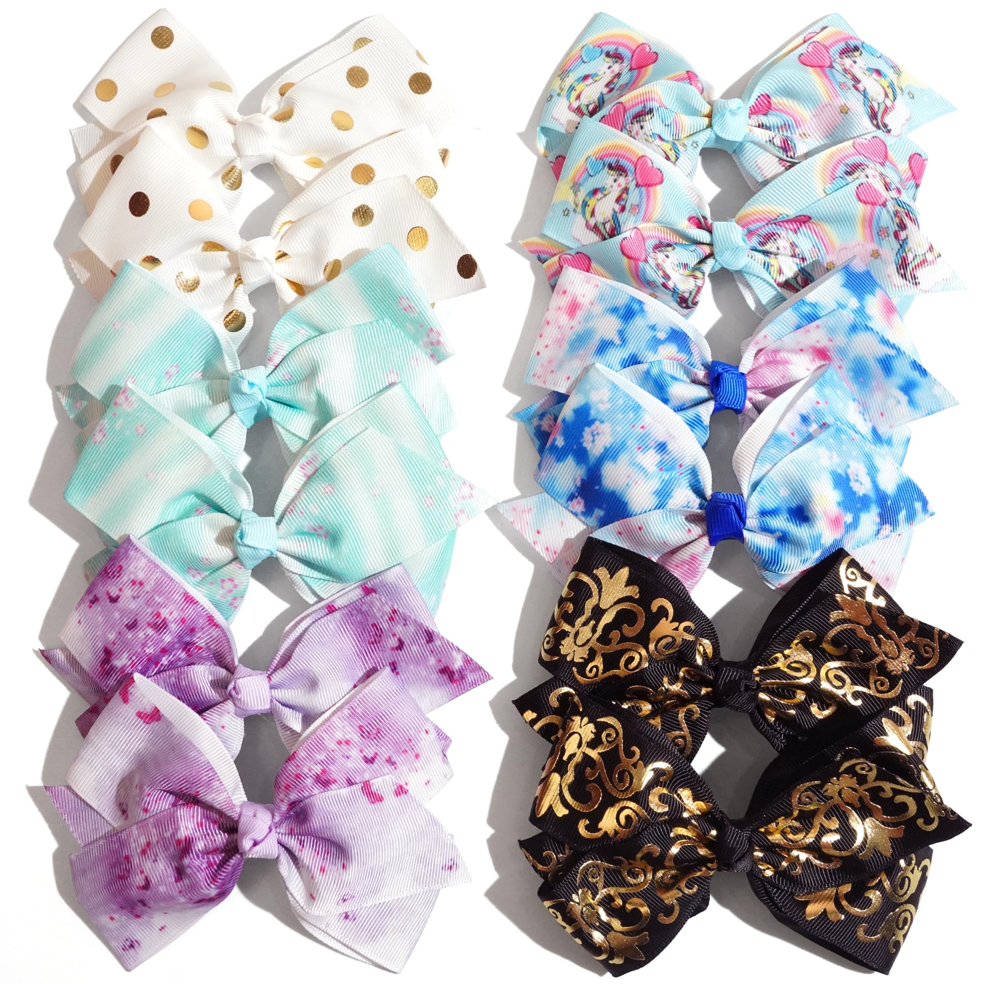 24PCS 4.5Inch Bows for Girls Boutique Grosgrain Ribbon Rainbow Hair Bow Alligator Hair Clips Pigtail Bows Unicorn Hair Clips for Baby Girls Toddler Kids Children Teens in Pairs…