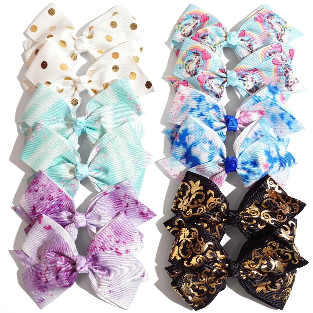24PCS 4.5Inch Bows for Girls Boutique Grosgrain Ribbon Rainbow Hair Bow Alligator Hair Clips Pigtail Bows Unicorn Hair Clips for Baby Girls Toddler Kids Children Teens in Pairs…