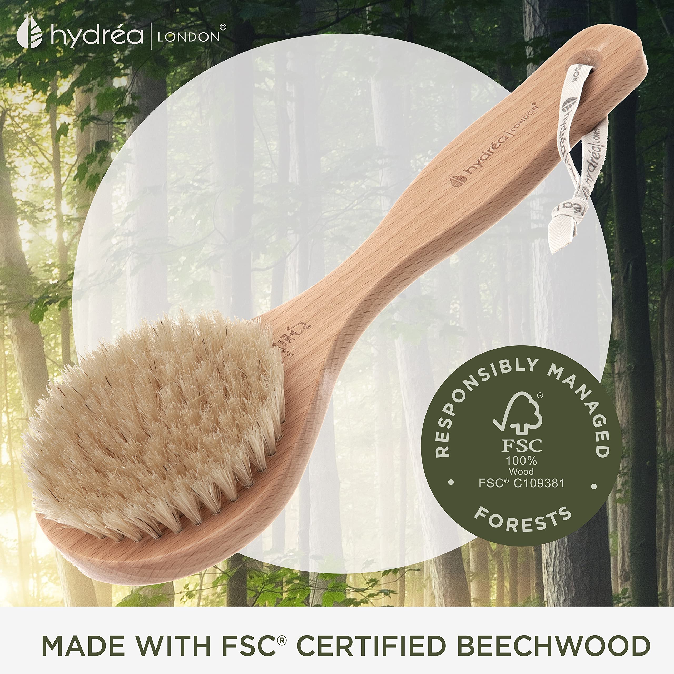 Hydrea London Classic Short Handled Body Brush With Natural Bristle WBH3
