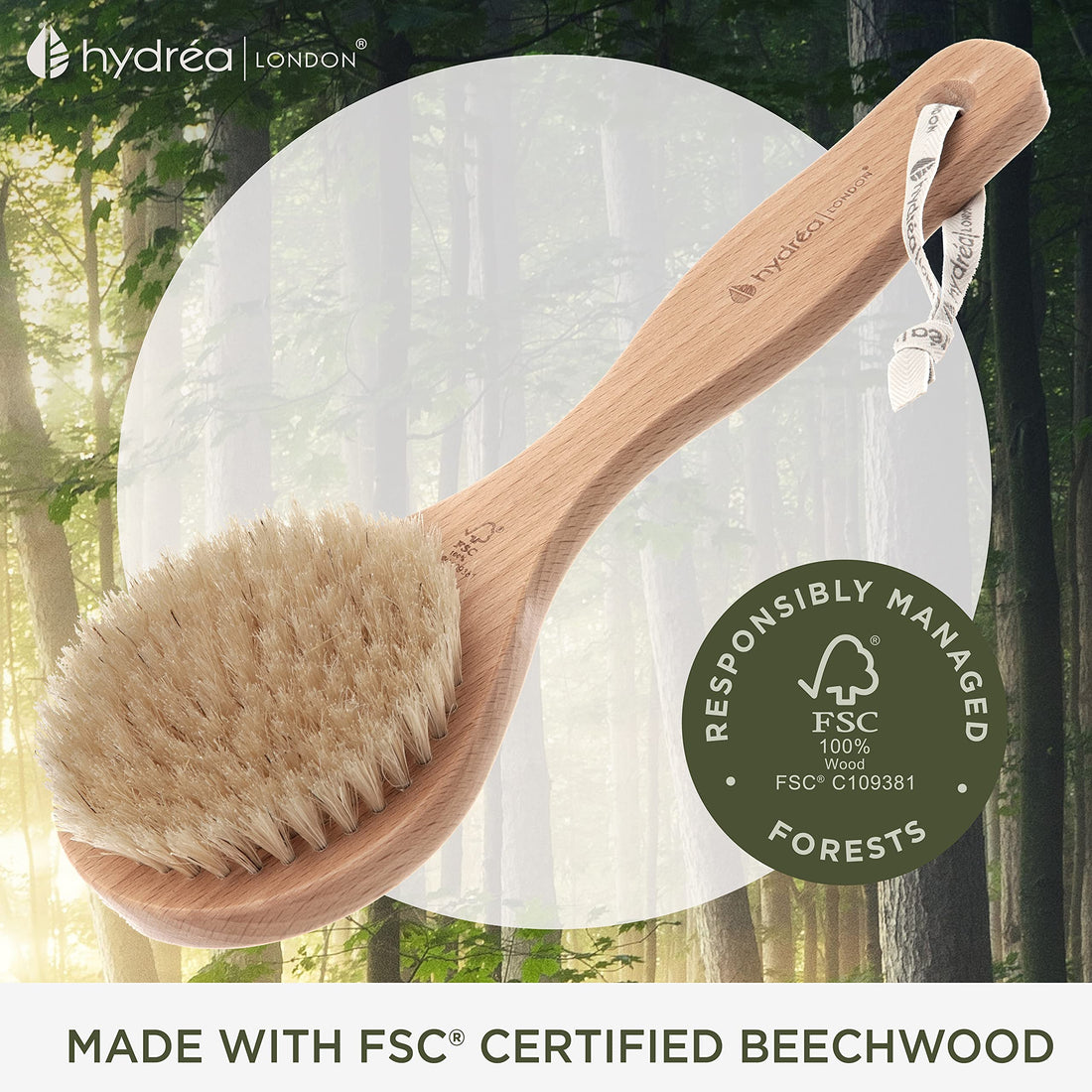 Hydrea London Classic Short Handled Body Brush With Natural Bristle WBH3