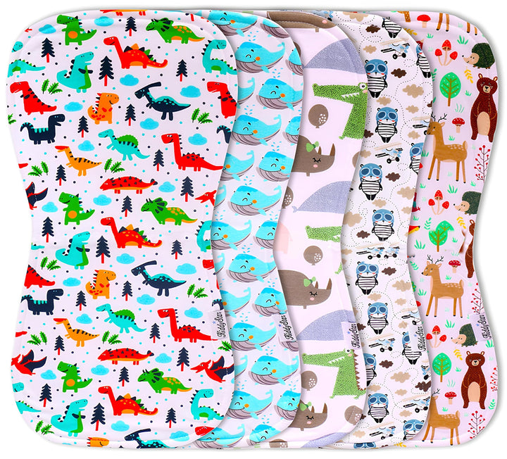 KiddyStar 5 Pack Organic Cotton Baby Burp Cloths – 3 Layer, 21x10 Large, Ultra Soft & Absorbent Burping Rags for Newborns – Infant Towels for Milk Spit Up