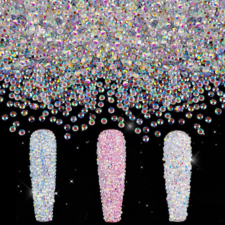 5000PCs 1.2mm Mini AB Glass Crystals for Nail Art Manicure Iridescent Long Lasting Like Swarovski Shine Rhinestone Bead Gem Jewelry Diamond by BELLEBOOST