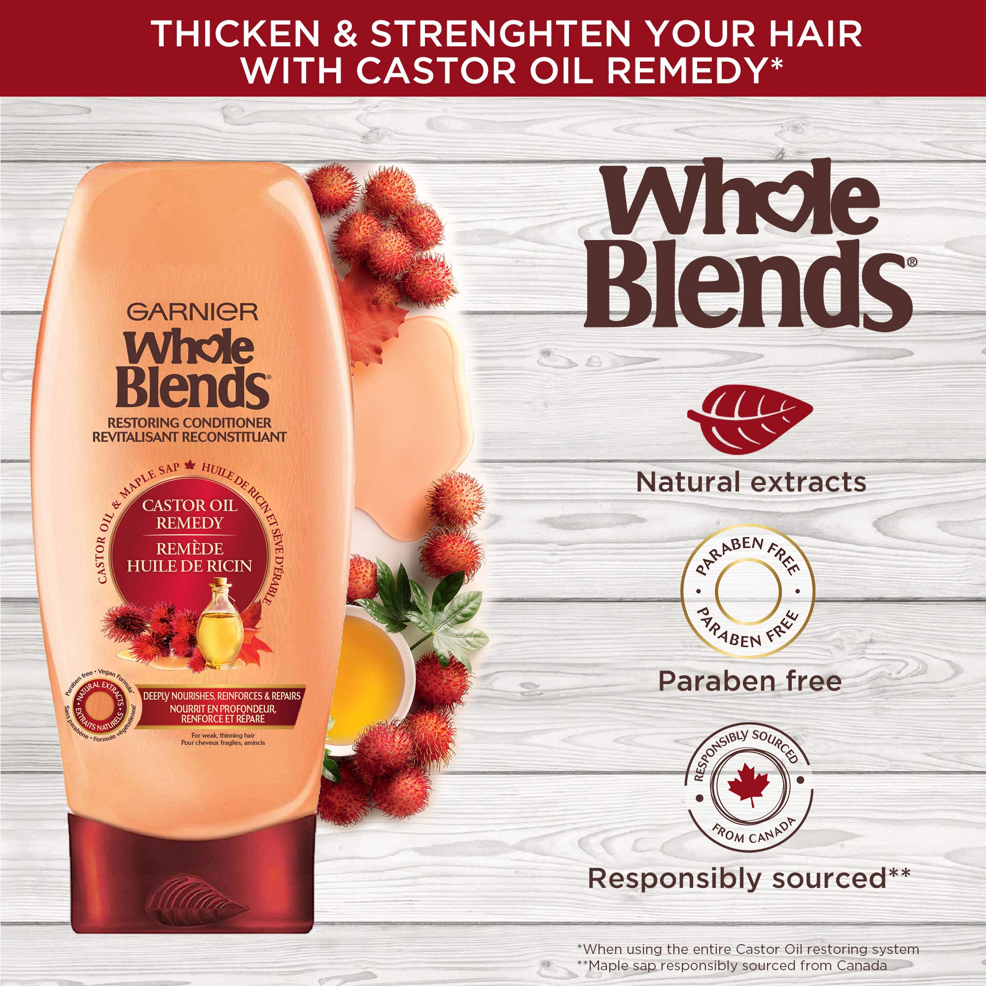 Garnier Whole Blends Restoring Conditioner Maple Remedy, For Dry, Damaged Hair, 22 fl. oz.