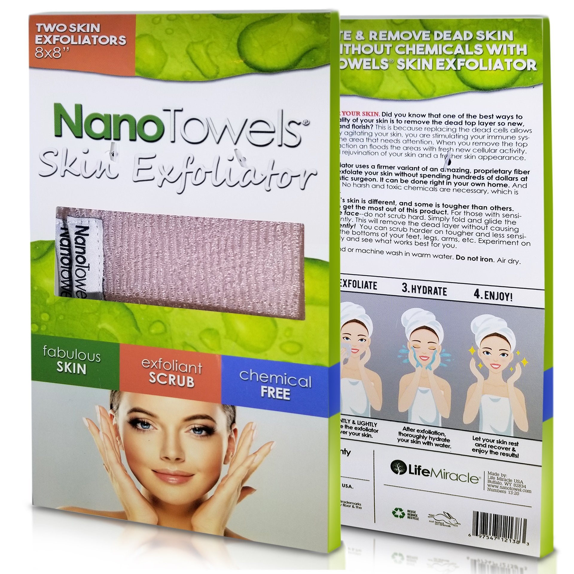 Nano Towels Skin Exfoliating Cleanser | Personal Microdermabrasion Face Wash, Pore Toner & Body Scrub Cloth | Chemical Free Dead Skin and Blackhead Remover. Korean Skin Care Secret. 2 Exfoliators