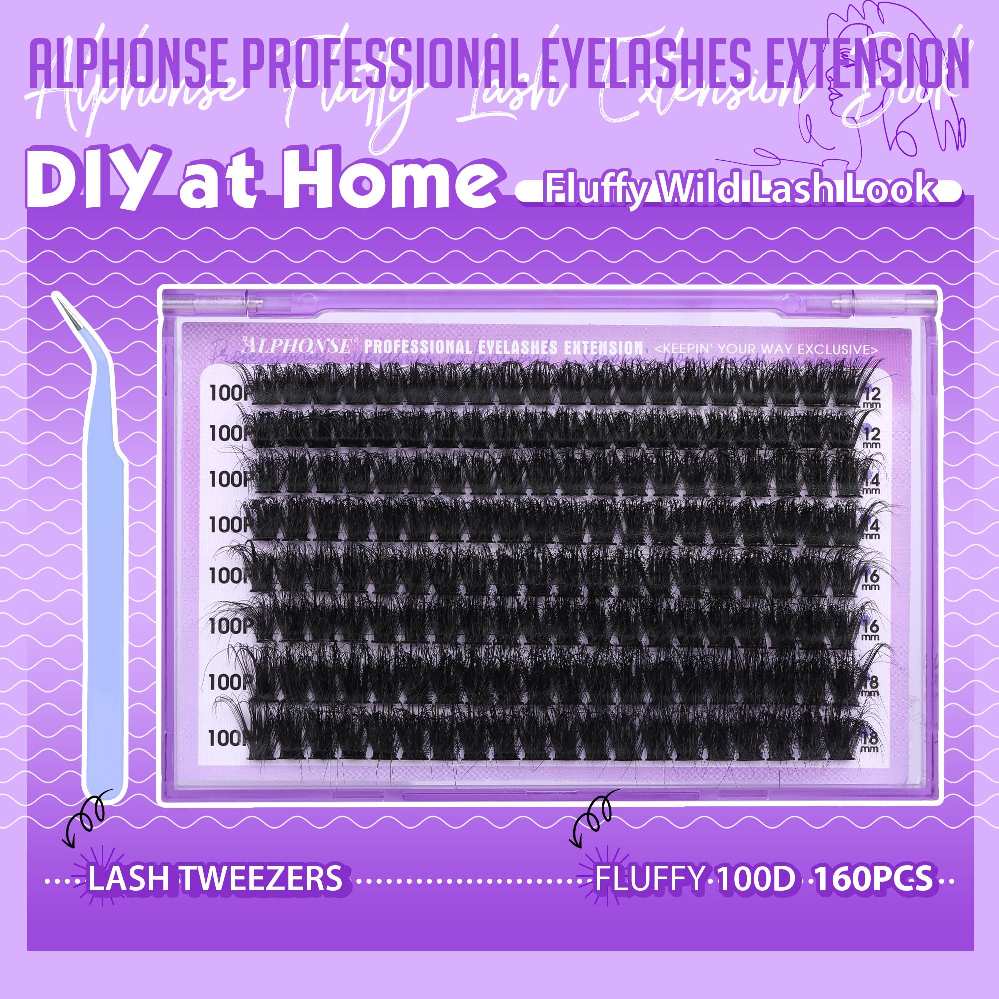 Fluffier Lash Clusters Kit 12-18mm Cluster Eyelash Extensions 100D Volume Individual Lashes Clusters Thick Lash Extension Kit 160pcs pestañas pelo a pelo with tweezers by ALPHONSE