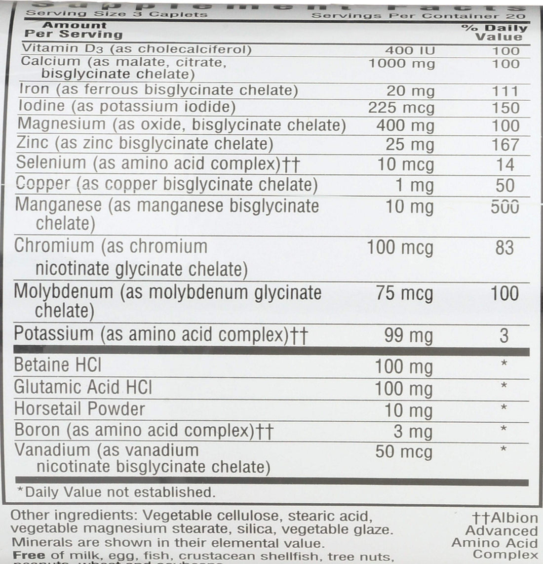 Bluebonnet Nutrition High Potency Chelated Multiminerals, Albion Chelated Minerals, Soy-Free, Gluten-Free, Non-GMO, Kosher Certified, Dairy-Free, 60 Caplets, 20 Servings