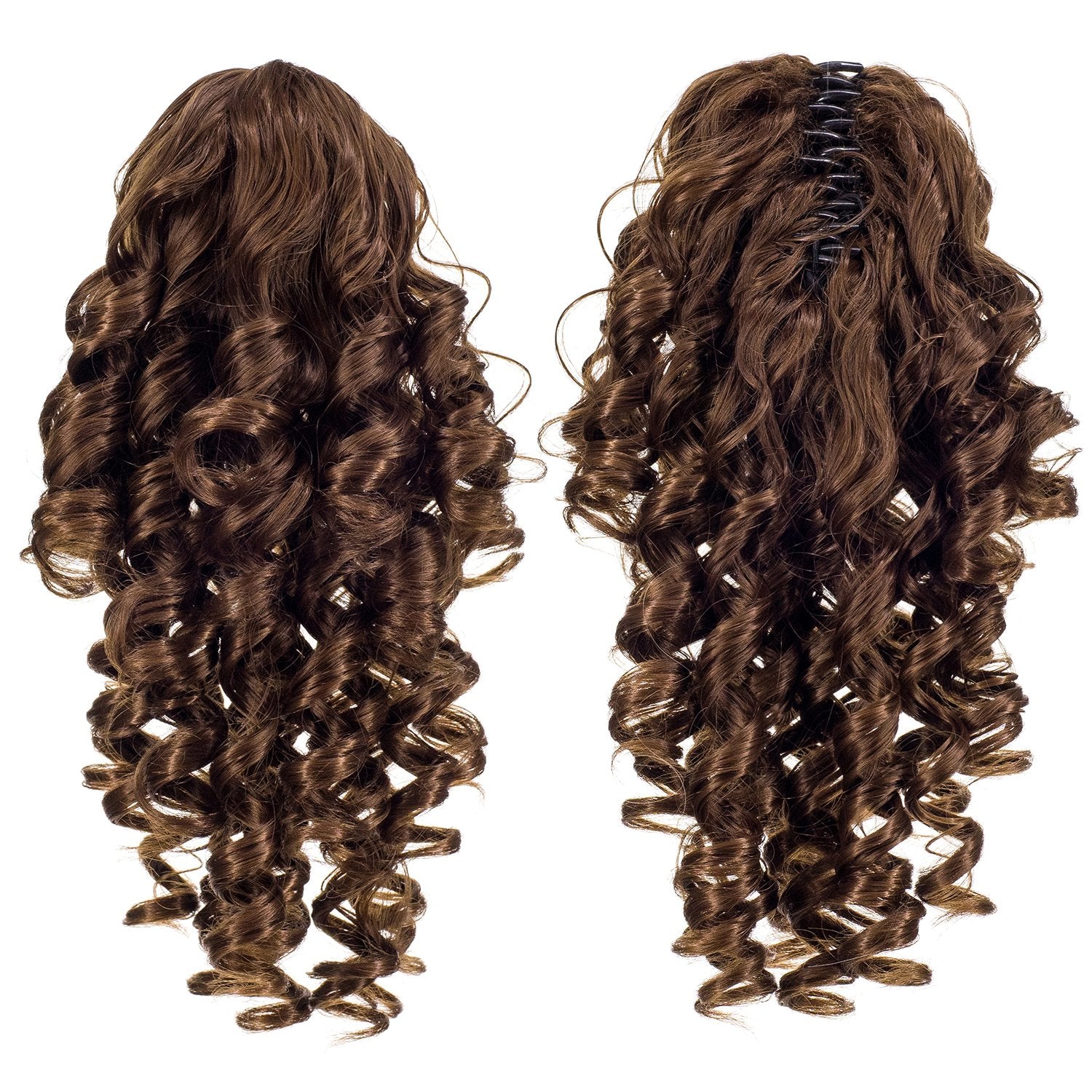 Light Brown-12# : SWACC 12-Inch Short Screw Curls Claw Clip Ponytail Extensions Synthetic Clip in Drawstring Curly Ponytail Hairpiece Jaw Clip Hair Extension (Light Brown-12#)