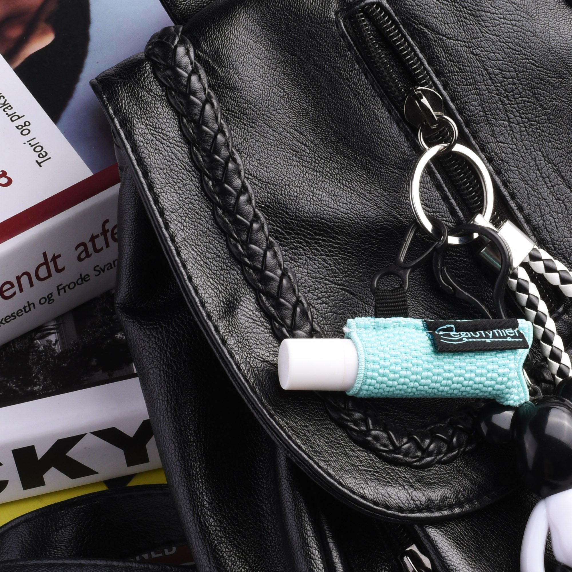 Beautyflier Clip-on Sleeve Chapstick Pouch Keychain Lipstick Holder Elastic Lip Balm Holster Travel Accessories (Black/Hot Pink/Purple/Robin Egg Blue/Pink)