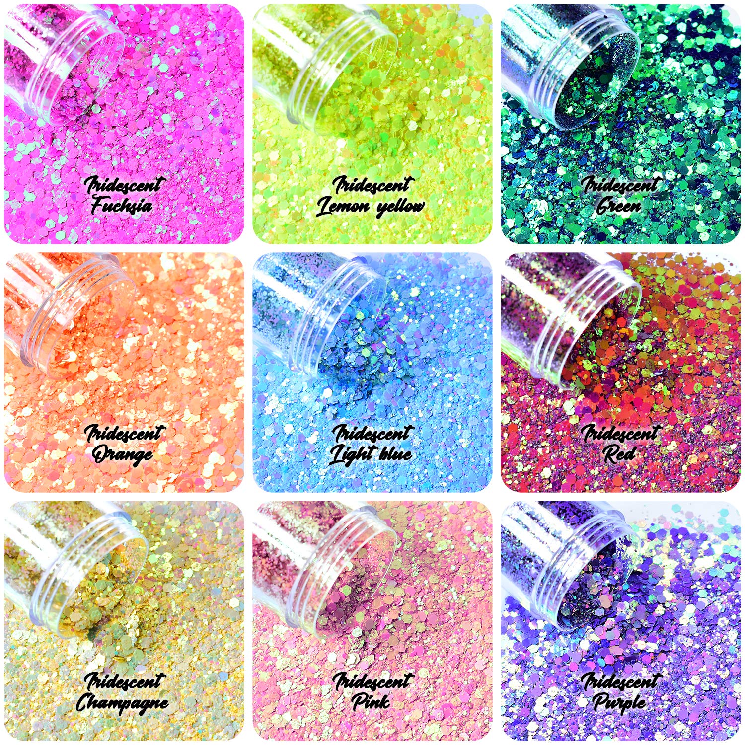 Body Glitter Wenida 9 Colors 190g Holographic Iridescent Cosmetic Festival Makeup Chunky Powder for Nail Hair Eye Face