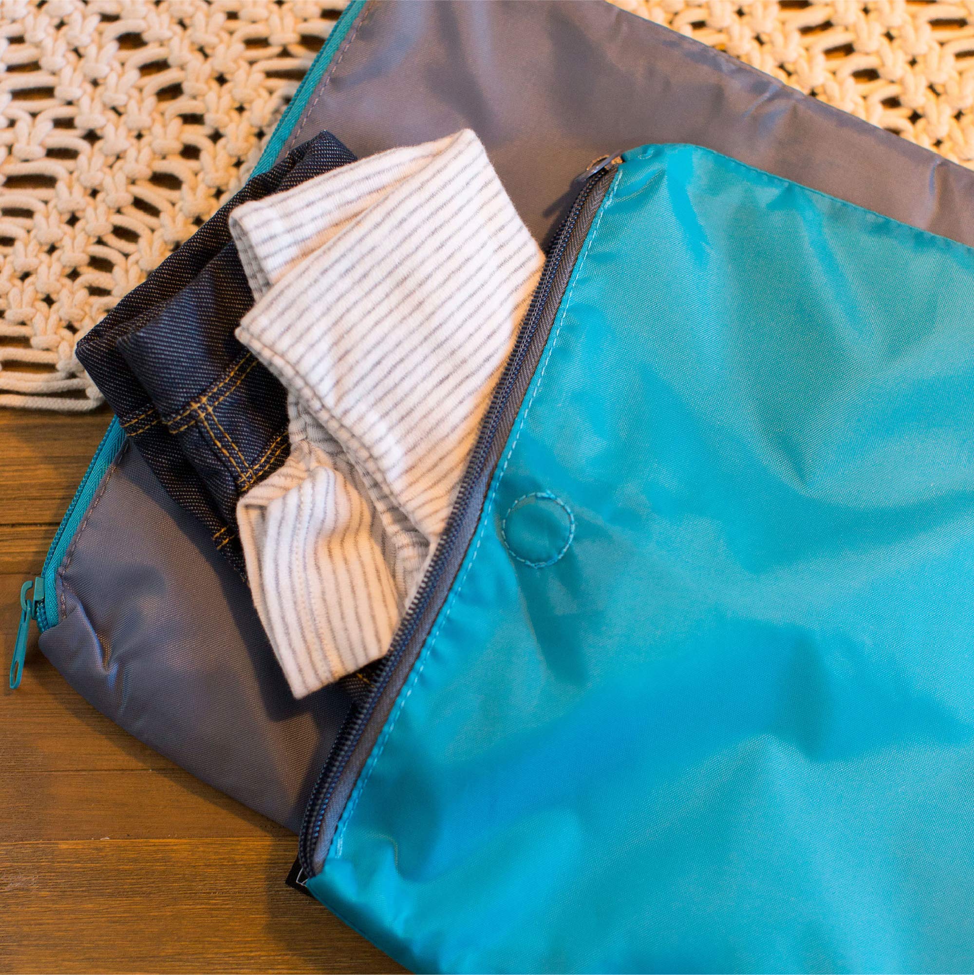 J.L. Childress Waterproof Wet and Dry Bags - 2 Pack - Leak-proof, Machine-Washable Wet Dry Bags - Reusable Bags for Travel, Beach, Cloth Diapers, Wet Clothes, Swimsuits, Gym - Teal/Grey