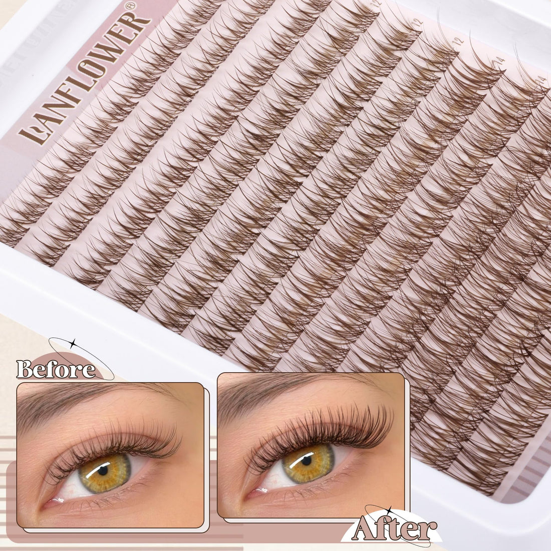 Brown Lash Clusters Kit Natural Lash Extension Kit Wispy Eyelash Clusters C Curved Cluster Eyelash Extensions 10-16mm Eyelash Extension Kit Brown Individual Lashes DIY at Home by Lanflower