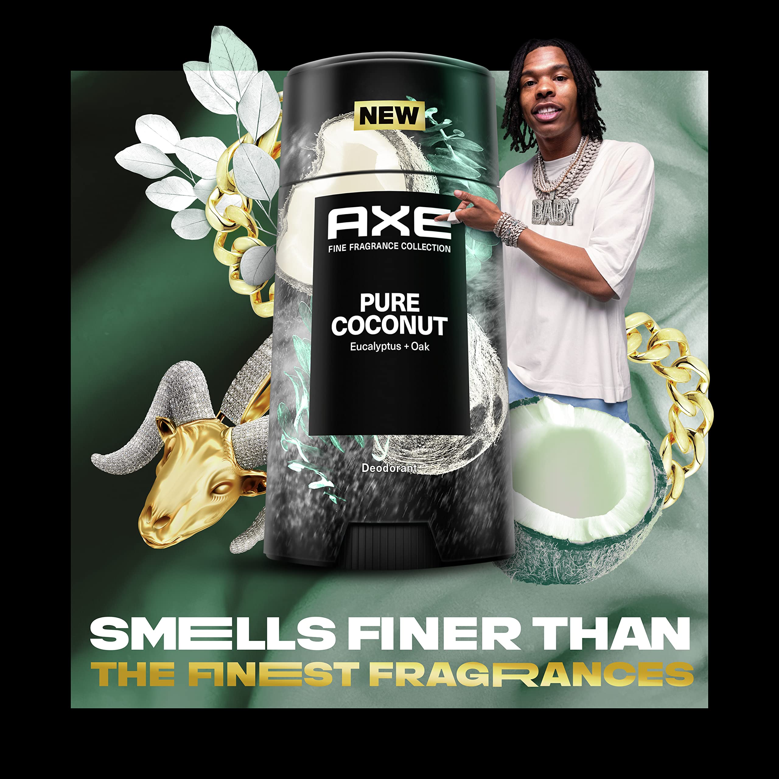 AXE Fine Fragrance Collection Deodorant Stick Pure Coconut 4 count with 48H Freshness and Odor Protection Deo Stick Infused with Coconut, Eucalyptus, and Oak Essential Oils 2.6 oz