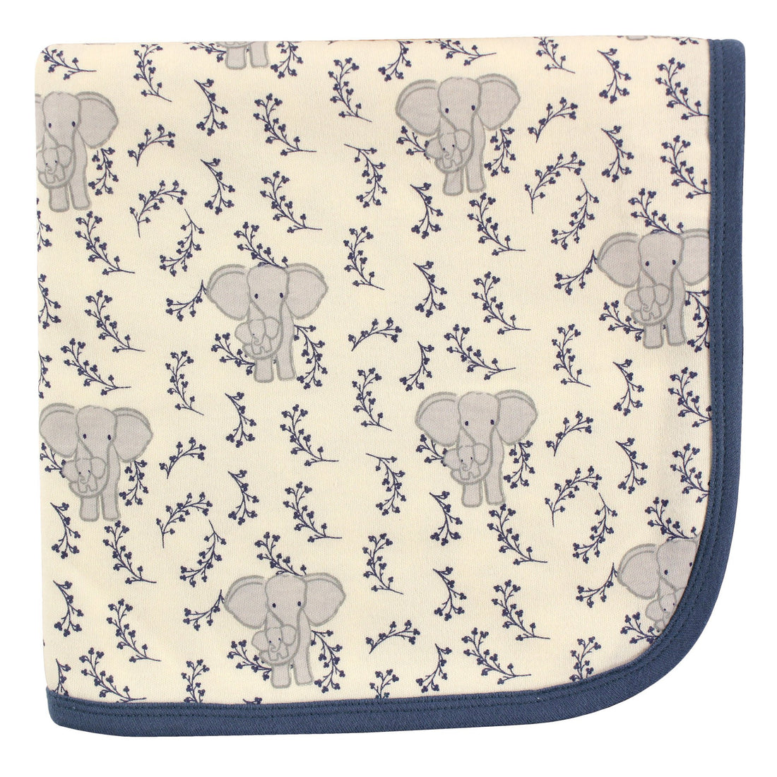 Touched by Nature Unisex Baby Organic Cotton Swaddle, Receiving and Multi-purpose Blanket, Blue Elephant, One Size