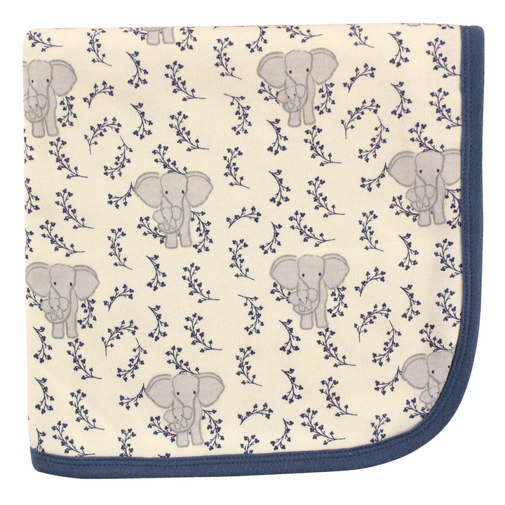 Touched by Nature Unisex Baby Organic Cotton Swaddle, Receiving and Multi-purpose Blanket, Blue Elephant, One Size