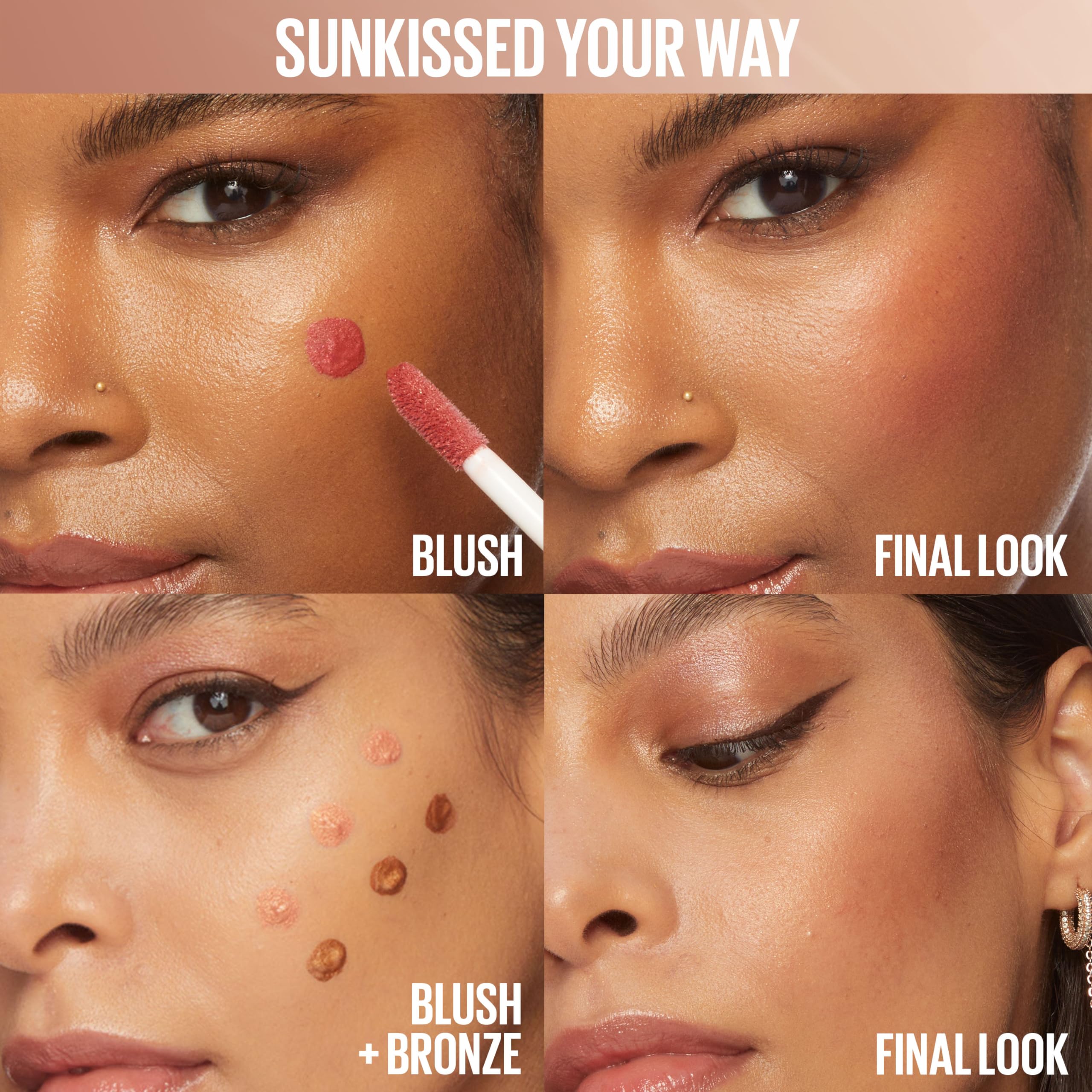 Maybelline Sunkisser Multi-Use Liquid Blush and Bronzer, Blendable, Longwear, Glowy Make Up, Shades On, 1 Count