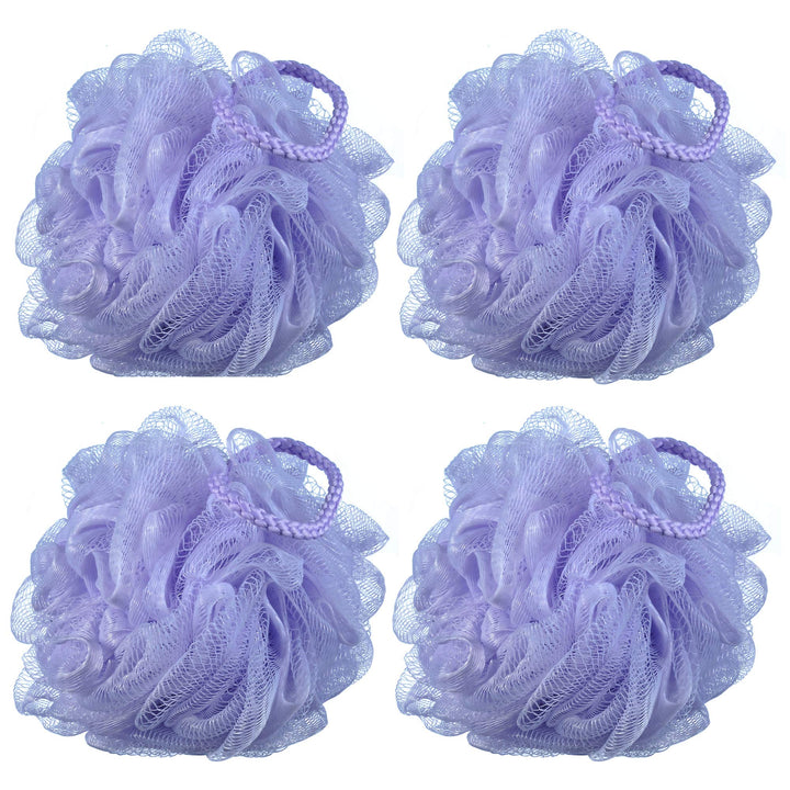 iboodi 60g/pcs Mesh Bath Pouf Shower Loofahs Shower Puff Pack of 4 (Purple)