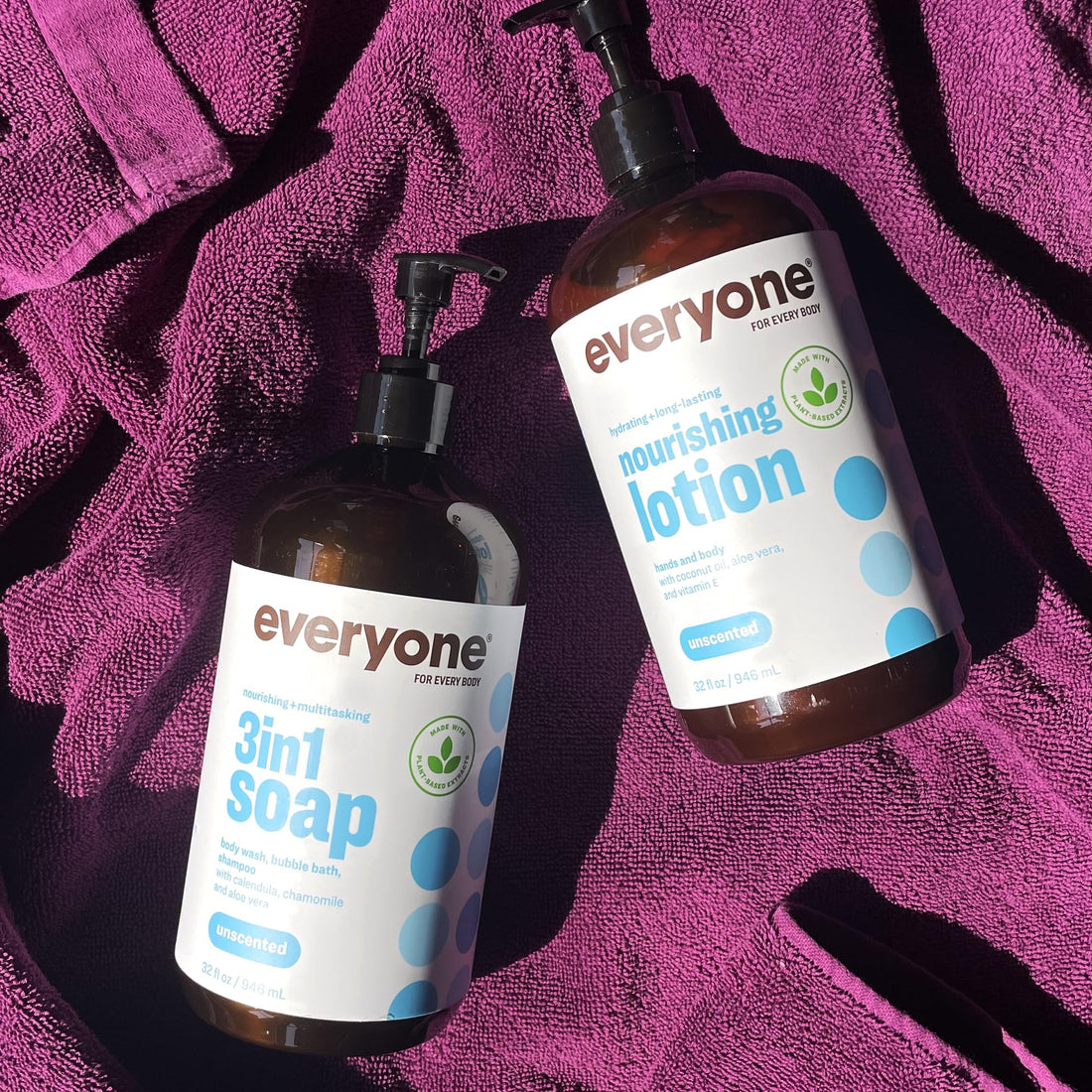 Everyone 3-in-1 Soap, Body Wash, Bubble Bath, Shampoo, 32 Ounce (Pack of 2), Unscented, Coconut Cleanser with Plant Extracts and Pure Essential Oils