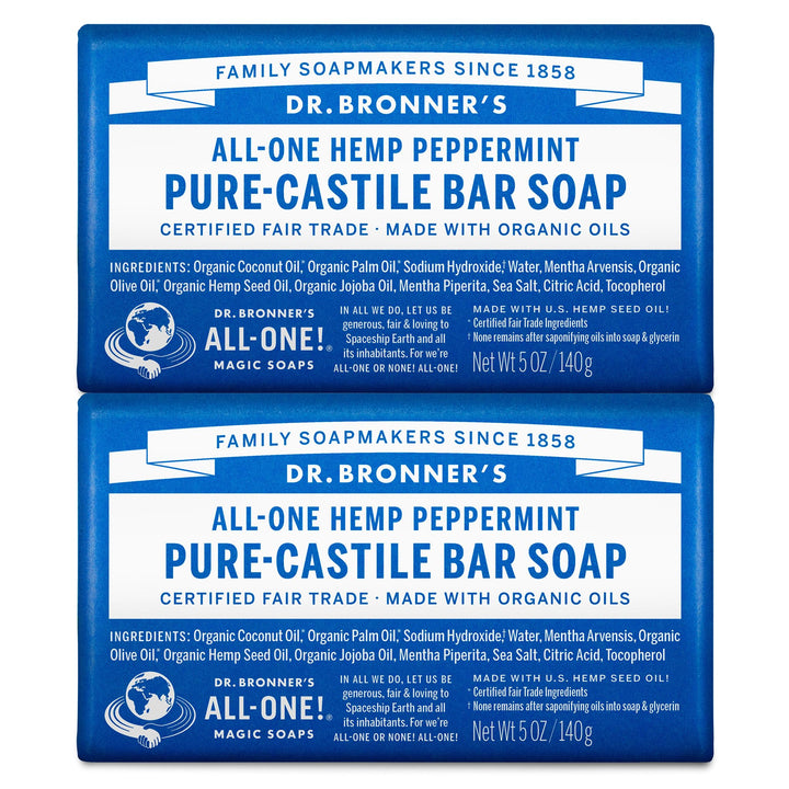 Dr. Bronner's Organic Pure Castile Bar Soap, Peppermint, 5 oz, 2 pk