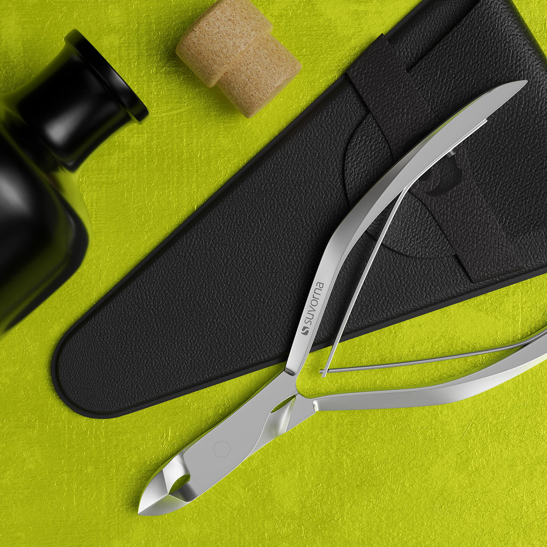 Suvorna Manipro Professional Cuticle Nail Nipper Cutter with Leather Case, Polished Steel, 3.2 Ounce