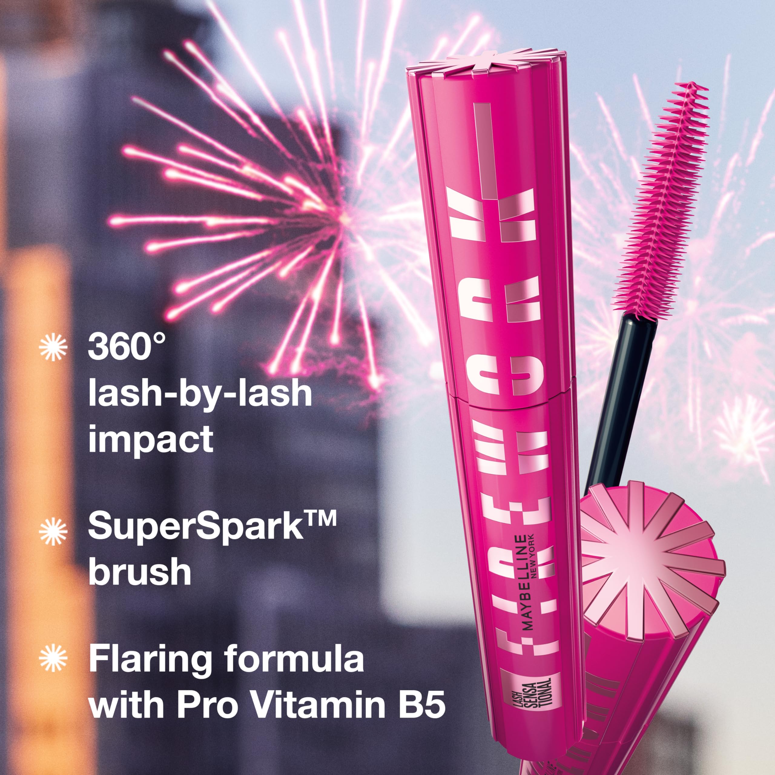 Maybelline Lash Sensational Firework Washable Mascara, Lengthening & Volumizing Mascara for up to 24HR wear, Very Black, 1 Count