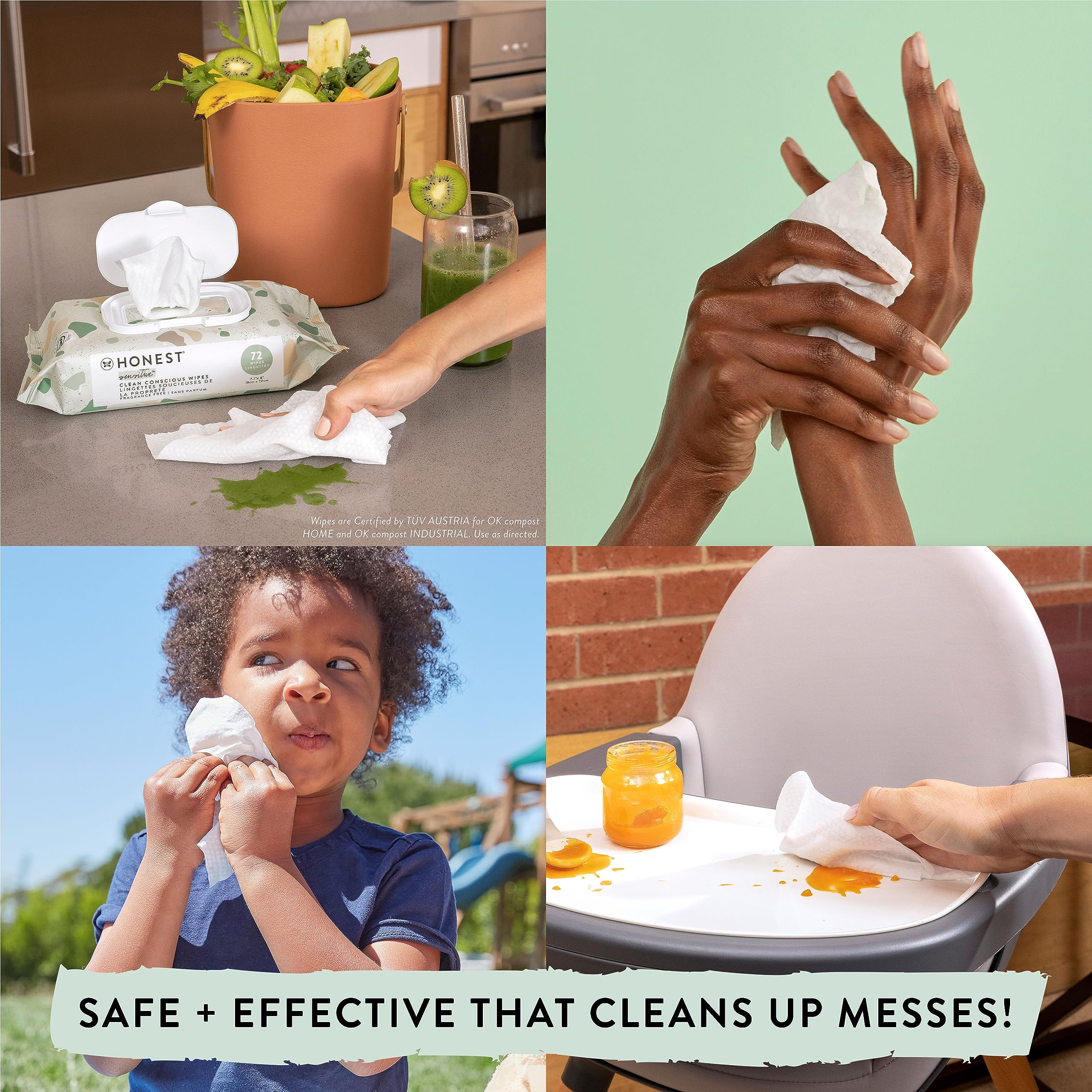 The Honest Company Clean Conscious Multi-Use Wipes | Hypoallergenic + Unscented for Sensitive Skin | Over 99% Water, Compostable, Plant Based, Baby Wipes | Geo Mood, 288 Count