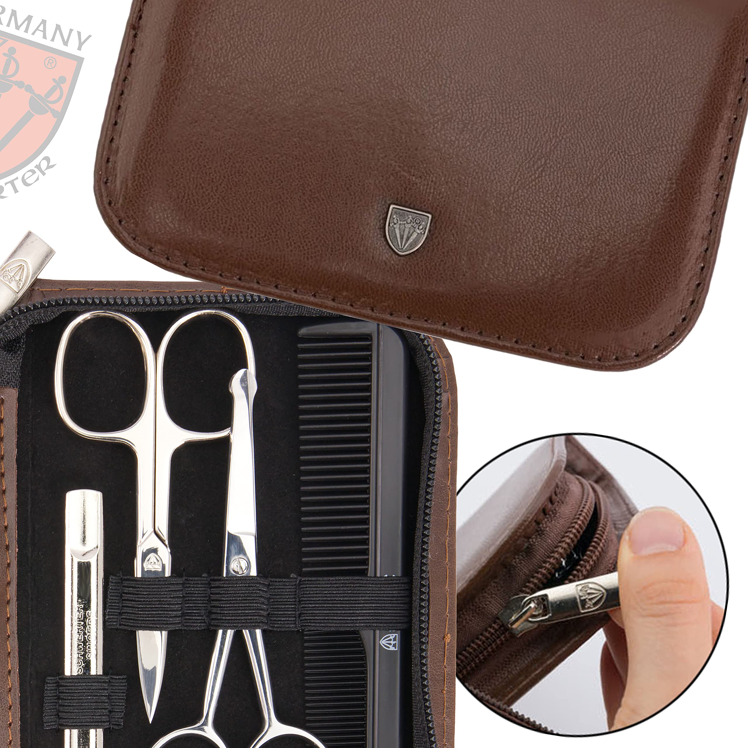 THREE SWORDS | Exclusive 10-Piece MANICURE - PEDICURE - GROOMING - NAIL CARE set / kit / case | VARIOUS DESIGNS | basic-standard quality (001610)